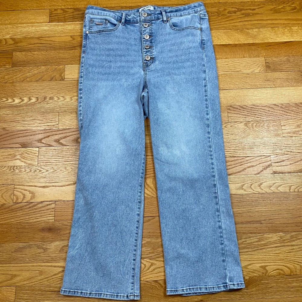Nine West Wide Leg Jeans Womens 14 High Rise Button Fly Light Wash Coastal Denim